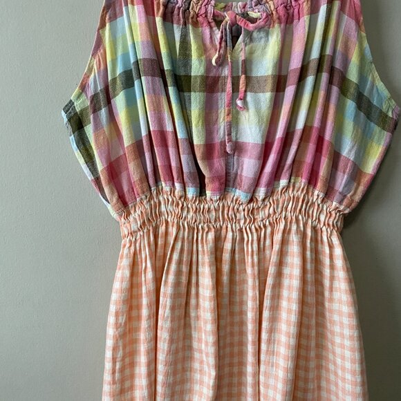 Handmade Plus Size Cotton Linen Pink Peach White Elastic Straps Dress - Picture 8 of 13